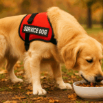 Service Dog Eating with Vest On