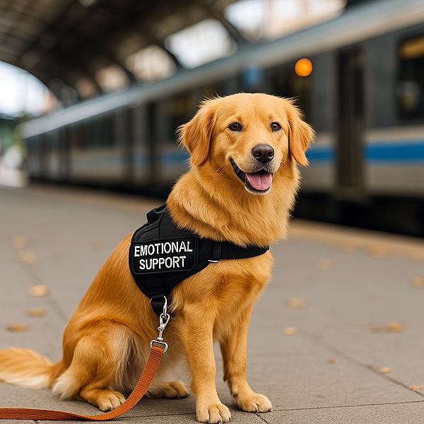 Emotional Support Dog Waiting to Travel by Train