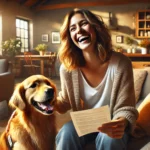 Women smiling with your ESA letter in hand next to her emotional support animal