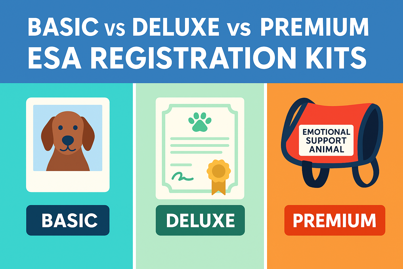 Essential vs Deluxe vs Premium ESA Registration Kits